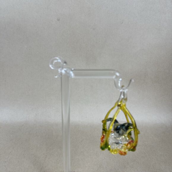 Vintage Mini Spun Blown Glass Bird In Cage Overhang w/Stand 6” Art Decor Display - Picture 3 of 12